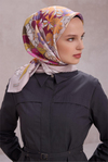 Belli Twill İpek Eşarp - 4220-31 Gri Pembe
