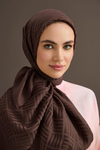 Imannoor Naia Şal - Iman Kare Desenli - Kahverengi