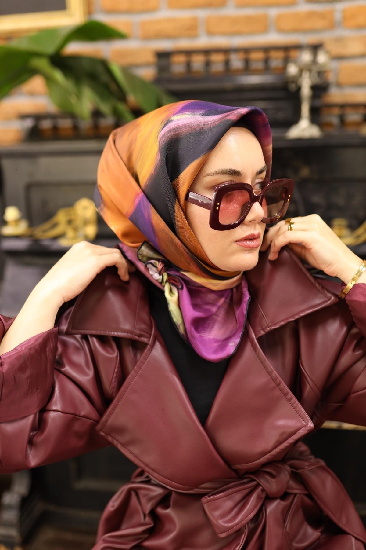 Silk Home Twill İpek Eşarp - 11448-41 Mürdüm Siyah