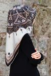 Vissona Twill İpek Eşarp - 17376 - 0001-0003 Siyah Krem