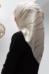Vissona Twill İpek Eşarp - 60801 - 0003-0001 Krem Siyah