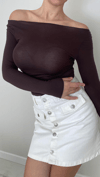 Acıkahve Kayık Yaka Ultrasoft Kaşmir Bluz