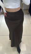 Acıkahve Renk Maxi Zara Crep Floş Saten Etek