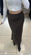 Acıkahve Renk Maxi Zara Crep Floş Saten Etek