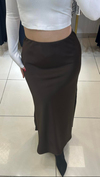 Acıkahve Renk Maxi Zara Crep Floş Saten Etek