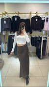 Acıkahve Renk Maxi Zara Crep Floş Saten Etek