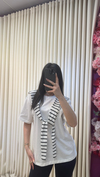BAĞLAMALI ÇİZGİLİ ŞAL DETAYLI TSHIRT - BEYAZ