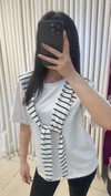 BAĞLAMALI ÇİZGİLİ ŞAL DETAYLI TSHIRT - BEYAZ