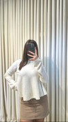 Bej Renk Parıltılı Peplum Triko