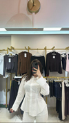 Belden Oturtmalı Beyaz Renk Premium Poplin Gömlek