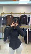 Belden Oturtmalı Siyah Renk Premium Poplin Gömlek