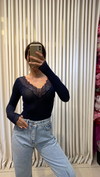 DİLVİN DANTELLİ KAŞMİR BLUZ - LACİVERT