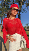 PARLAK SİMLİ BEACH BLUZ - KIRMIZI