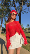 PARLAK SİMLİ BEACH BLUZ - KIRMIZI
