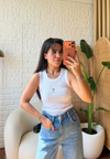 Fitilli Basic Bluz - Beyaz