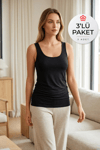 Bambu Geniş Askılı Kadın Atlet Siyah 3'lü Paket