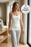 Bambu İp Askılı Kadın Atlet Beyaz 3'lü Paket