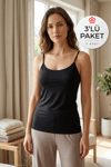 Bambu İp Askılı Kadın Atlet Siyah 3'lü Paket