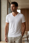 Bambu V Yaka Erkek T-Shirt Beyaz