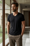 Bambu V Yaka Erkek T-Shirt Siyah