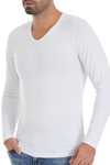 Bambu V Yaka Erkek Uzun Kol T-Shirt Beyaz