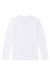 Bambu V Yaka Erkek Uzun Kol T-Shirt Beyaz