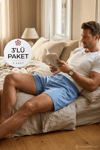 Havlu Bel Erkek Boxer Mavi %100 Pamuk 3'lü Paket