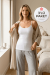 Kaşkorse İp Askılı Biyeli Kadın Atlet Beyaz %100 Pamuk 3'lü Paket