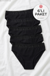 Likralı Beli Dantelli Kadın Bikini Külot Siyah 6'lı Paket
