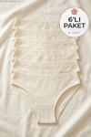 Likralı Beli Dantelli Kadın Bikini Külot Ekru 6'lı Paket