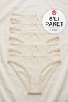 Likralı Dantelli Bikini Kadın Külot Ekru 6'lı Paket