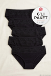 Likralı Dantelli Bikini Kadın Külot Siyah 6'lı Paket