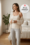 Likralı Dantelli Kadın Atlet Ekru 3'lü Paket