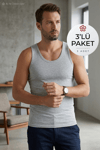 Likralı Erkek Atlet Gri 3'lü Paket