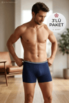 Likralı Erkek Boxer Lacivert 3'lü Paket