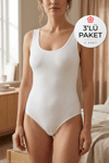 Likralı Geniş Askılı Kadın Çıtçıtlı Body Beyaz 3'lü Paket