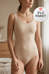 Likralı Geniş Askılı Kadın Çıtçıtlı Body Ten 3'lü Paket