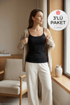 Likralı İp Askılı Biyeli Kadın Atlet Siyah 3'lü Paket