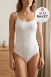 Likralı İp Askılı Kadın Çıtçıtlı Body Beyaz 3'lü Paket
