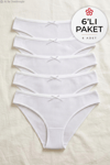 Likralı Kaşkorse Kadın Bikini Külot Beyaz 6'lı Paket