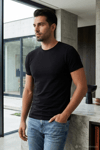Likralı Kısa Kol Erkek T-Shirt Siyah
