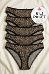 Likralı Leopar Desen Bikini Kadın Külot 6'lı Paket