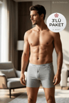 Likralı Uzun Erkek Boxer Gri 3'lü Paket