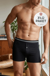 Likralı Uzun Erkek Boxer Siyah 3'lü Paket