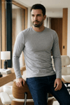 Likralı Uzun Kol Erkek T-Shirt Gri