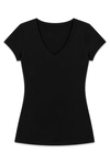 Likralı V Yaka Kısa Kol Kadın T-Shirt Siyah