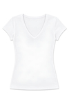 Likralı V Yaka Kısa Kol Kadın T-Shirt Beyaz