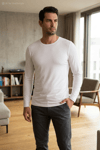Modal Bisiklet Yaka Uzun Kol Erkek T-Shirt Beyaz