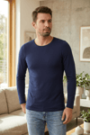 Modal Bisiklet Yaka Uzun Kol Erkek T-Shirt Lacivert