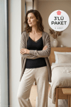 Modal V Yaka Dantelli Kadın Atlet Siyah 3'lü Paket
